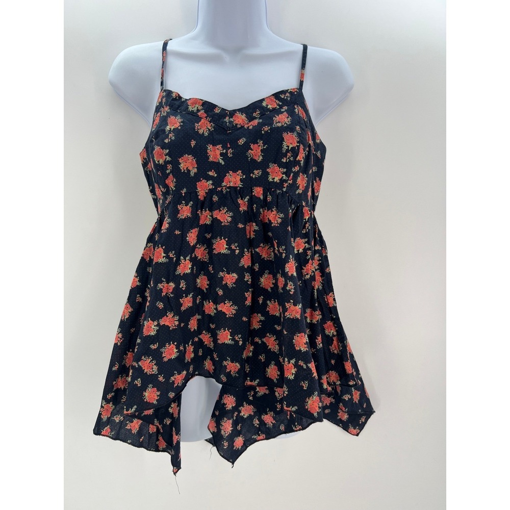Vintage Mudd Navy Floral Cami Size M Boho Sweetheart Babydoll Tank‎ Top
